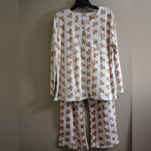 NWT Adonna Fleece Pajama Set Long Sleeve Button Up Straight Leg Pants Size Large - Picture 1 of 15